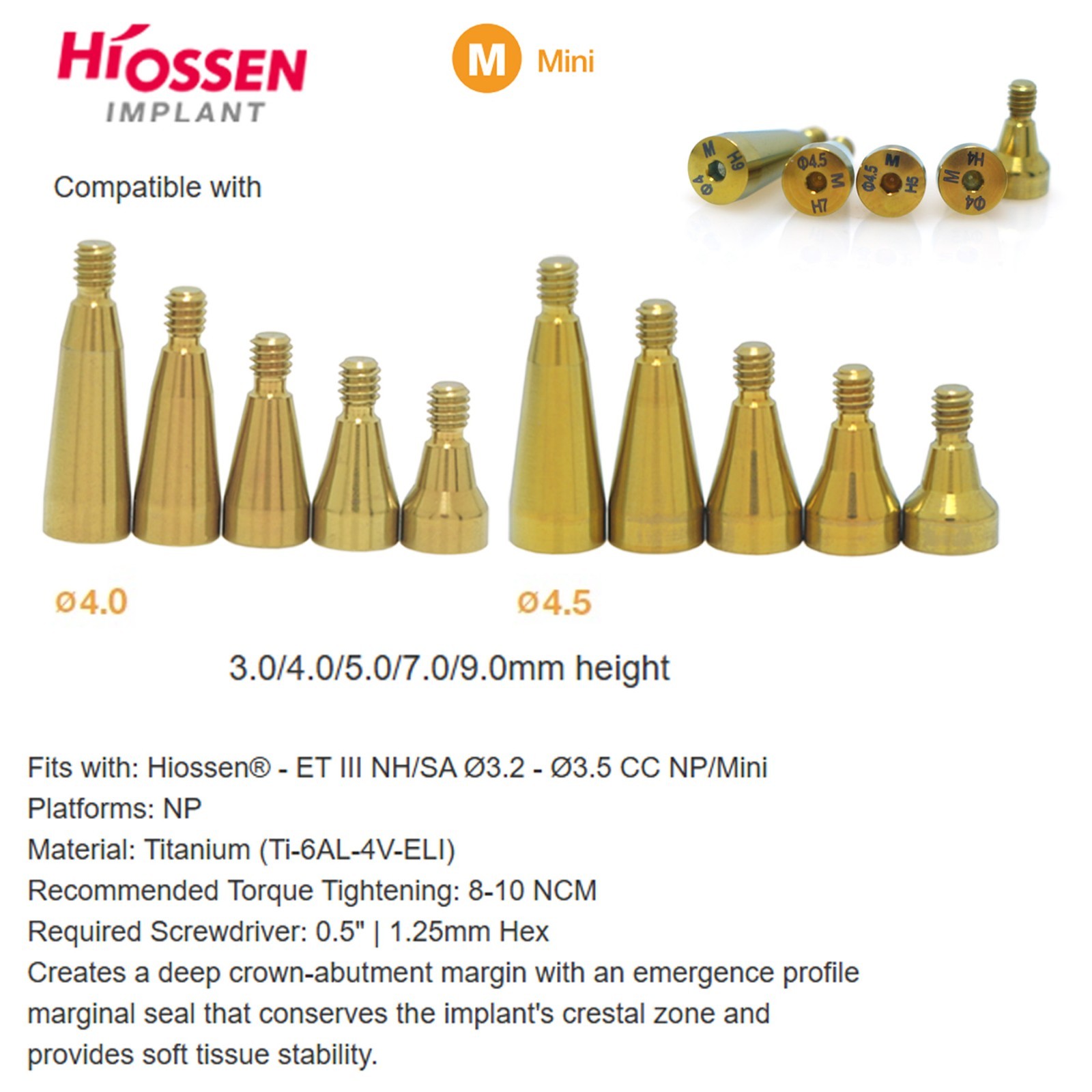 US Dental Healing Abutment Cap Ti For Hiossen ET/Oss TS Mini Regular Cover Screw