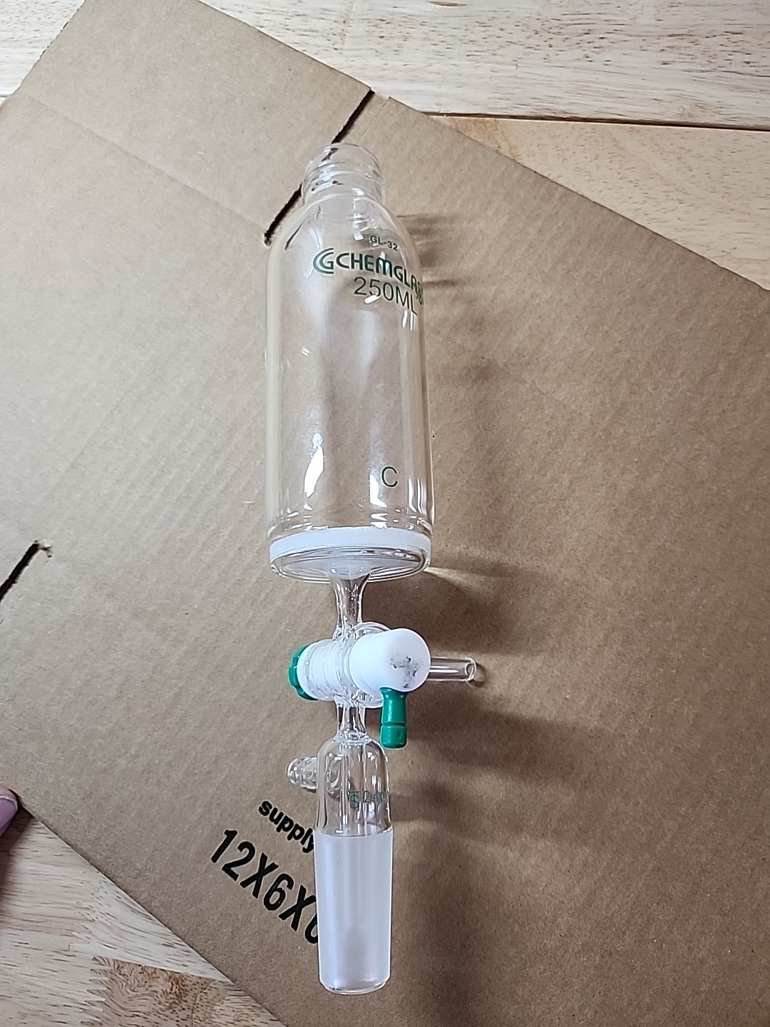 Chemglass GL-32 250mL C Glass Solid Phase Peptide Synthesis Vessel