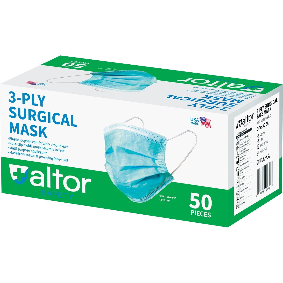 Altor Safety Disposable 3-Ply Surgical Face Mask (50-Pack) 62222 Altor Safety