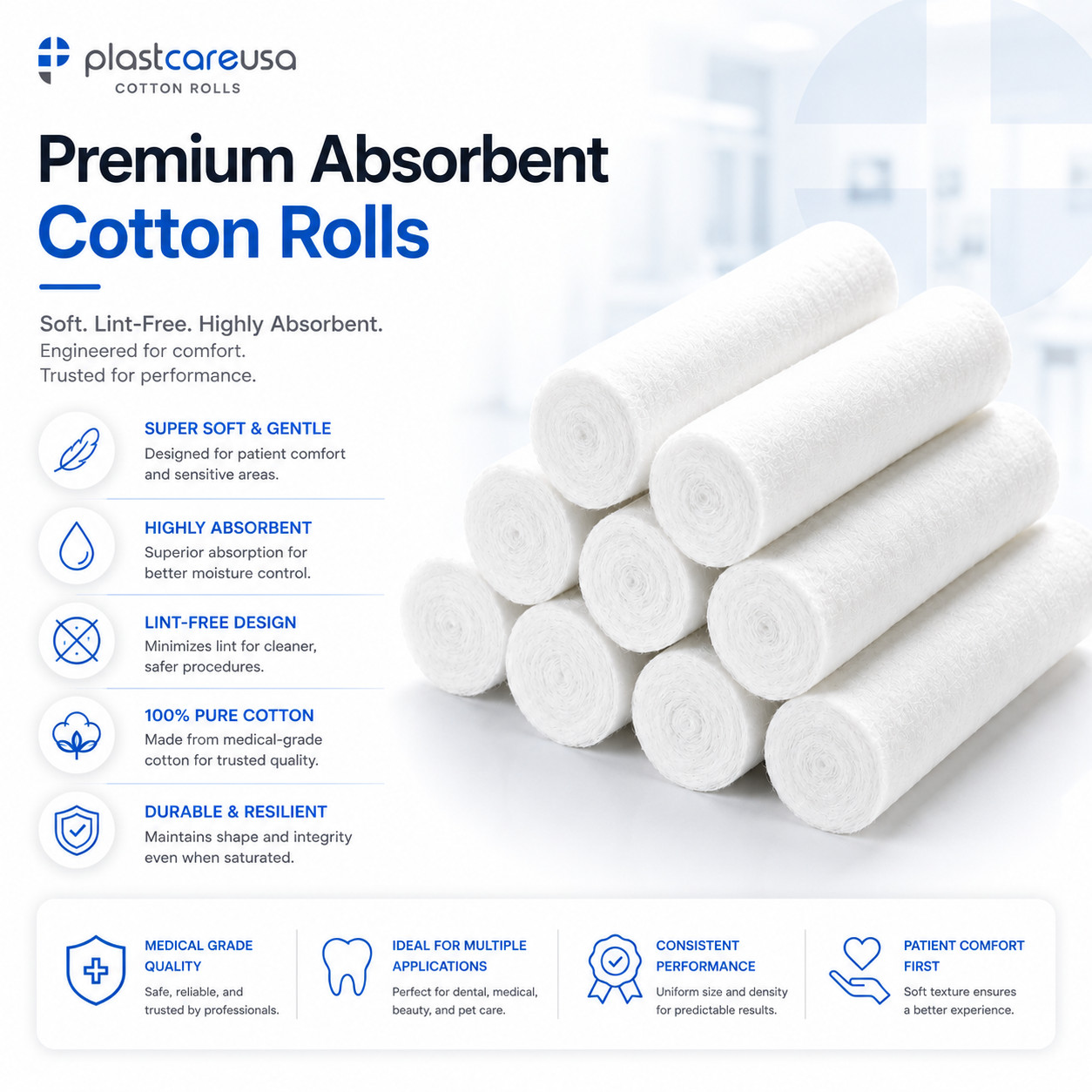 10000 Dental Gauze Cotton Rolls 1-1/2″ x 3/8″, (#2 Medium) Kids Nose Plugs Bleed