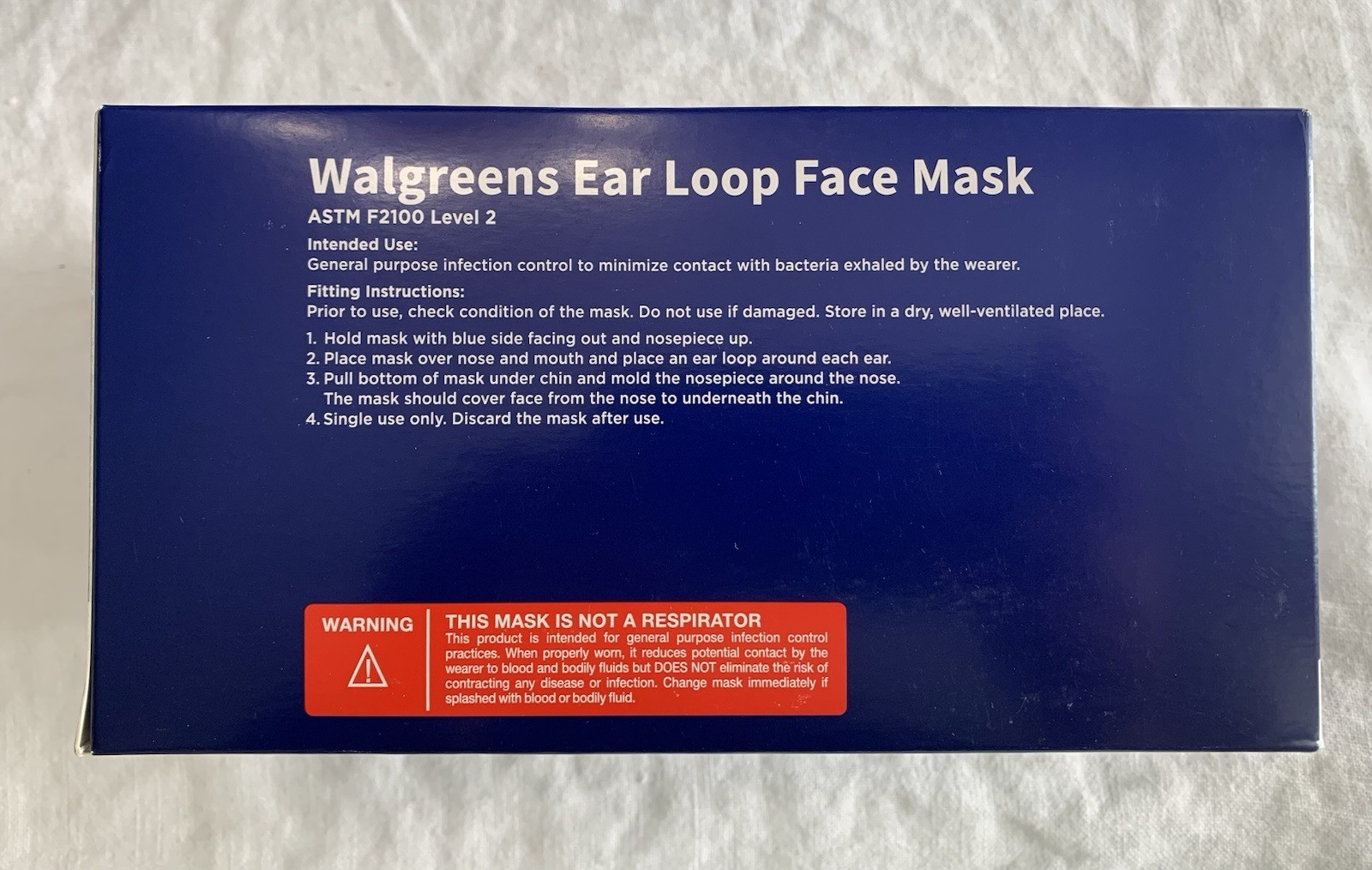 4 Pack Walgreens Ear Loop Face Mask Box 50 Count (200 Total) 3 Layer Adult Sz/