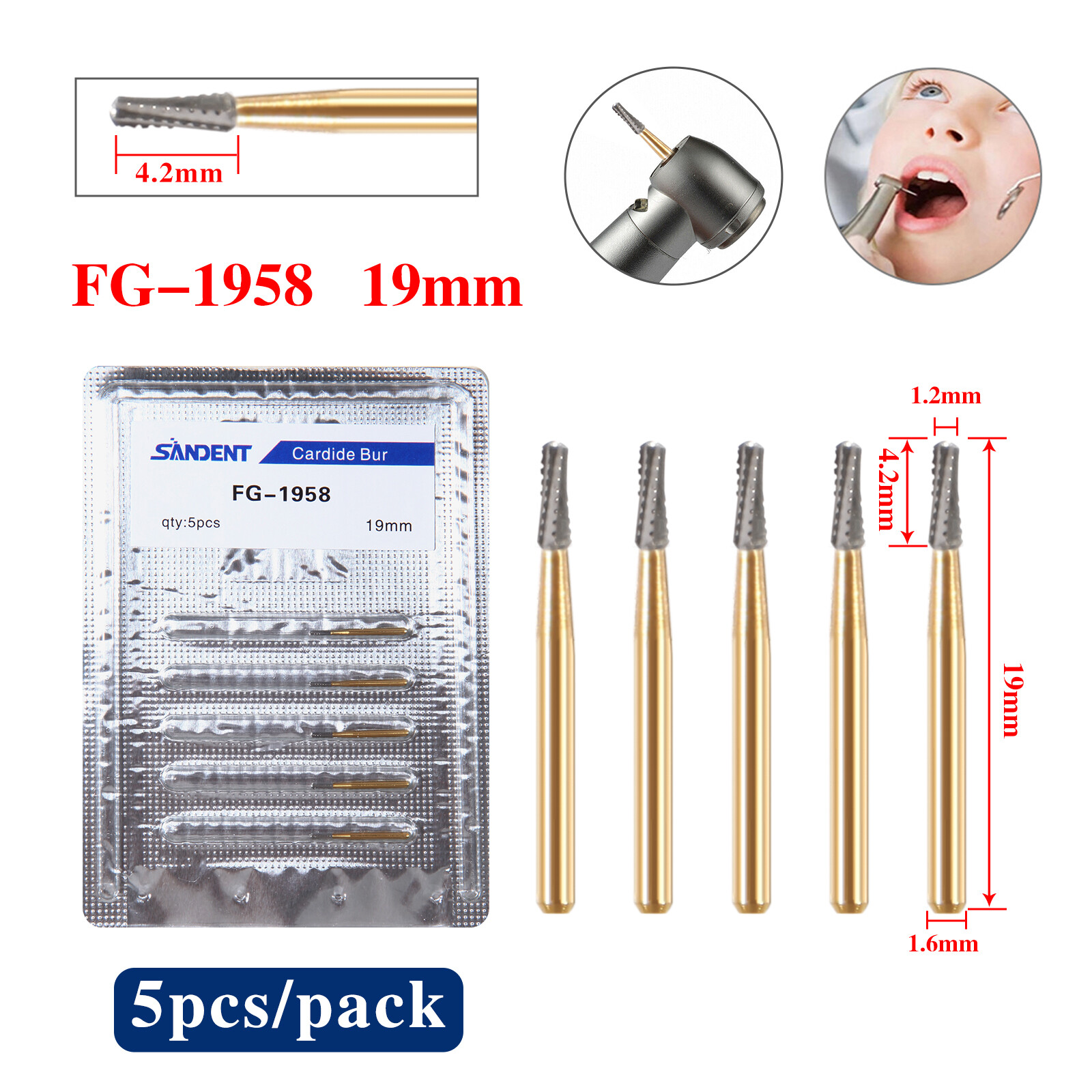 FG 1958 Dental Crown Cutter Tungsten Steel Carbide Burs Transmetal