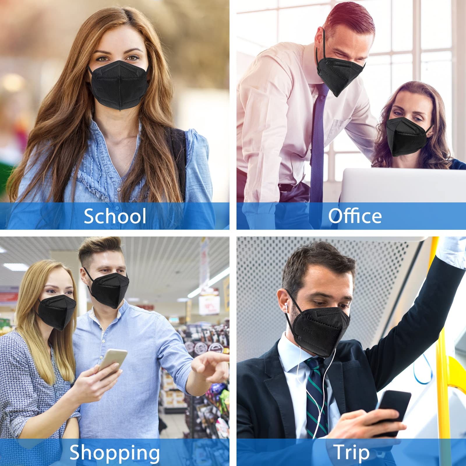 50 Pack KN95 , 5-Layer masks disposable kn95 Black,Protection Against PM2.5, …