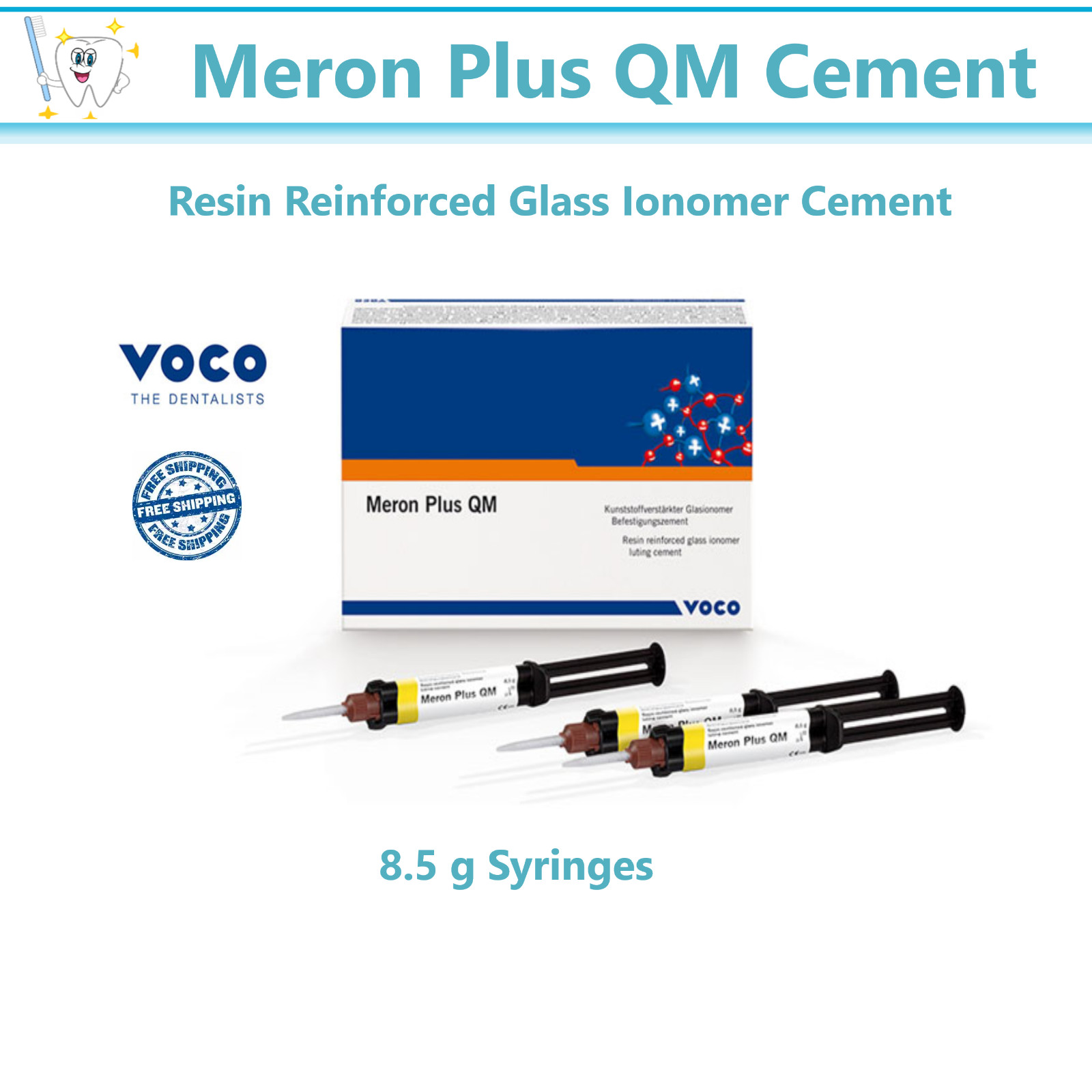 Meron Plus QM Resin Reinforced Glass Ionomer Cement 8.5gm Syringe 1/3Pk, Germany