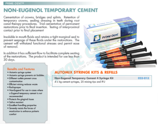 FAST SHIPPING Prime-Dent Dental Non-Eugenol Automix Temporary Cement 4 Syr. Kit
