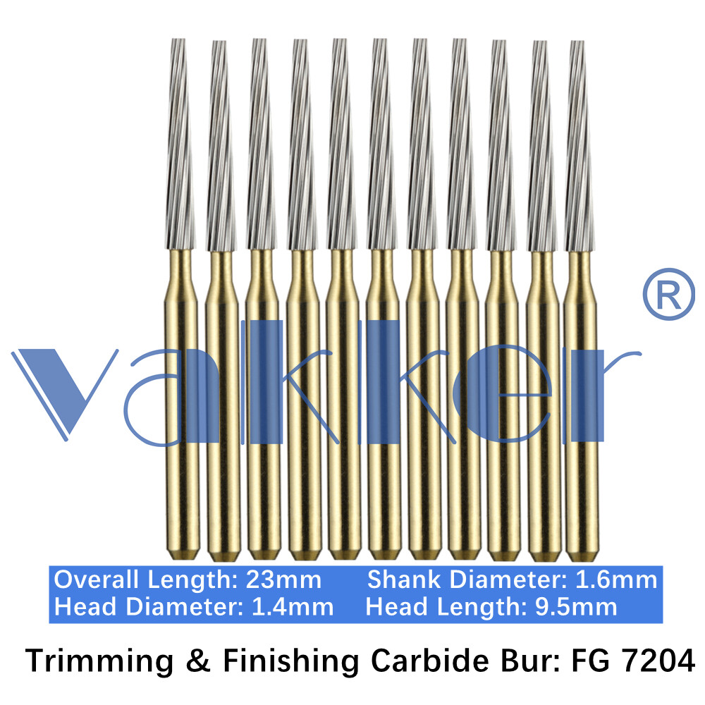 10/Pack Dental Trimming & Finishing Gold Carbide Burs Round Needle Egg FG7106