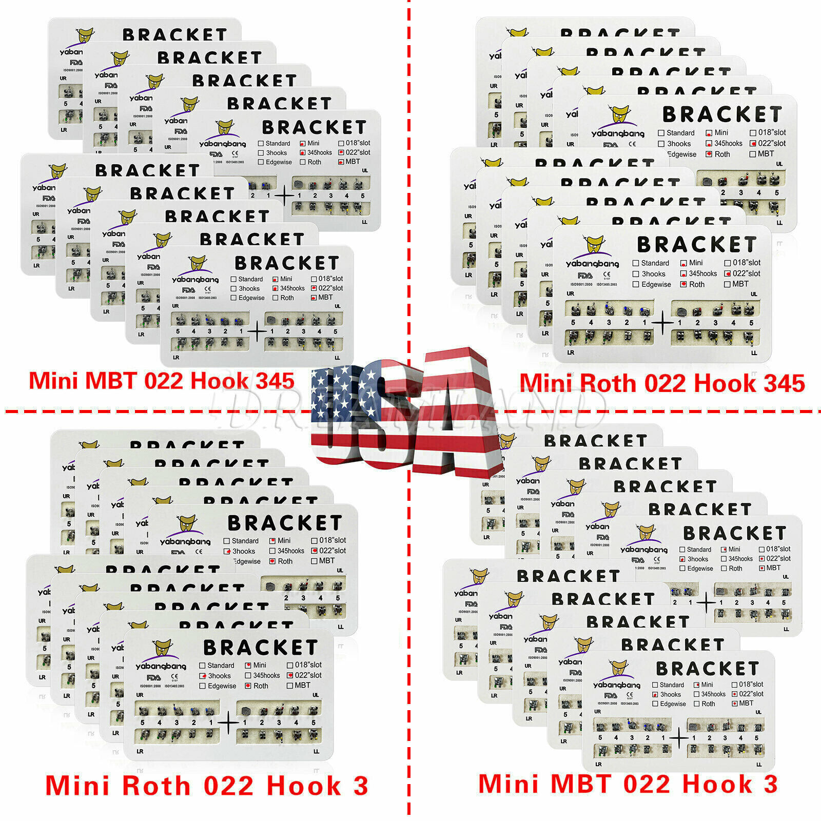 10 Packs 200PCS Dental Orthodontic Bracket Braces Roth/MBT 022″ Slot 3/345 hooks