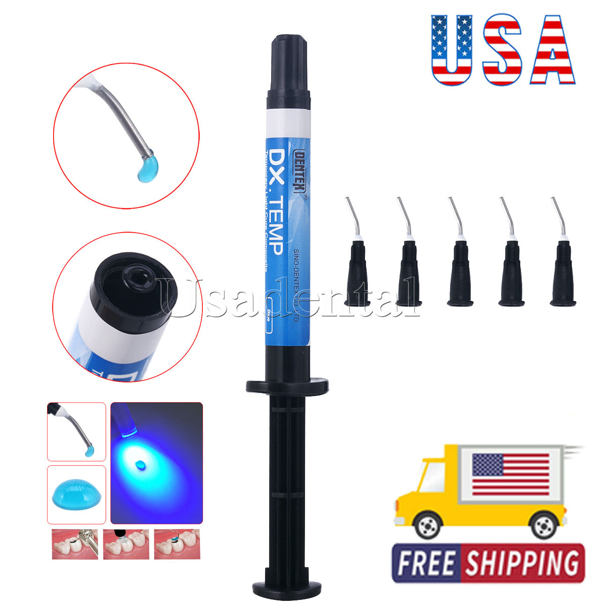 Dentex DX.TEMP Dental Composite Resin 2.5g Temporary Flow Light Cure Blue