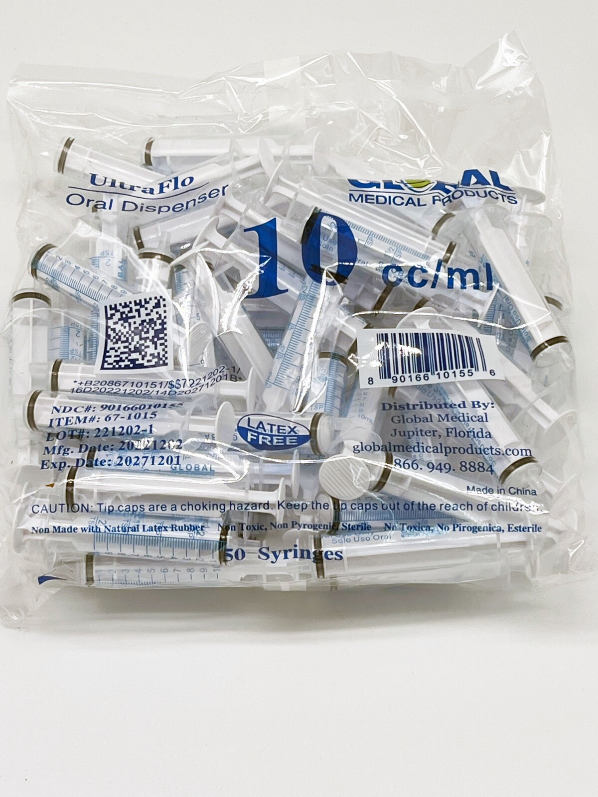10cc ULTRA-FLO ORAL Syringes 10ml non-Sterile Syringe/W-CAP -2 Teaspoon -5 Pack