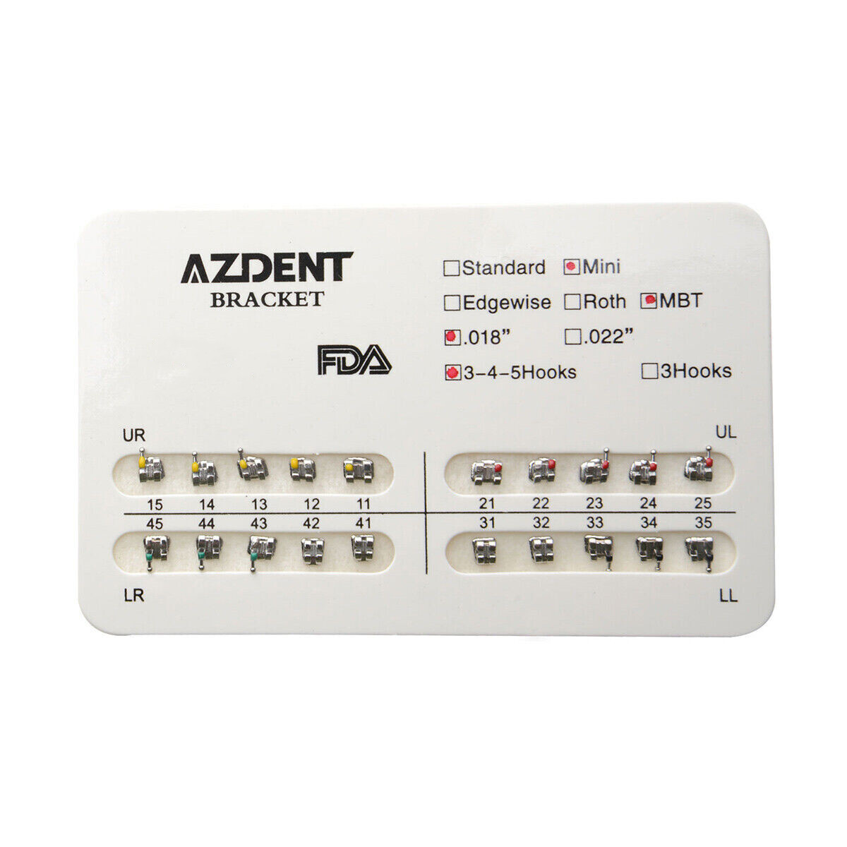 20 X AZDENT Dental Orthodontic Brackets Braces Mini MBT Slot.022 Hooks 3-4-5