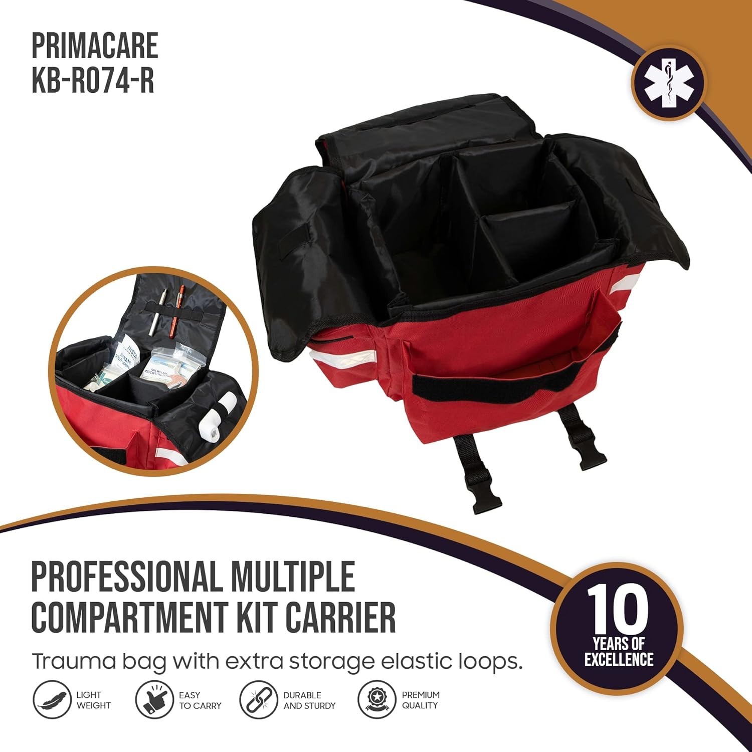 Primacare KB-RO74-R First Responder Trauma Bag EMT EMS 17″x9″x7″ Red Medical