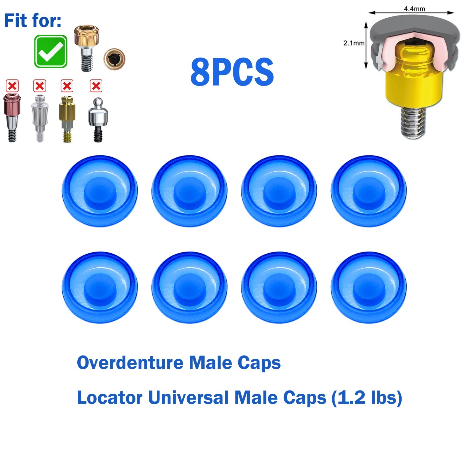 US Overdenture Abutment Removable Male Caps Inserts Standard 1.2lbs 4/8/12/20PCS