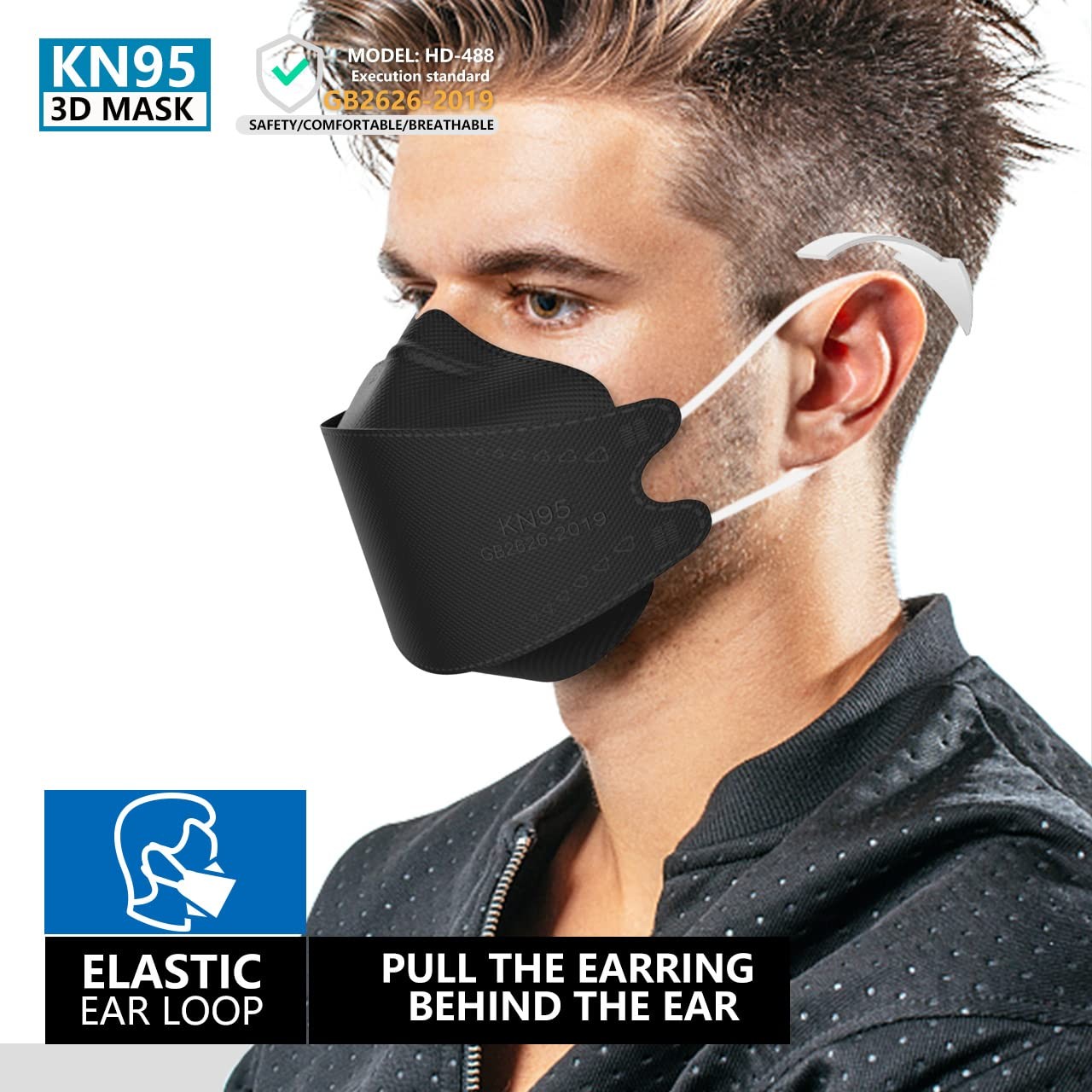 KN95 Masks 50 Pack, Breathable Comfortable and Disposable KN95 , Black