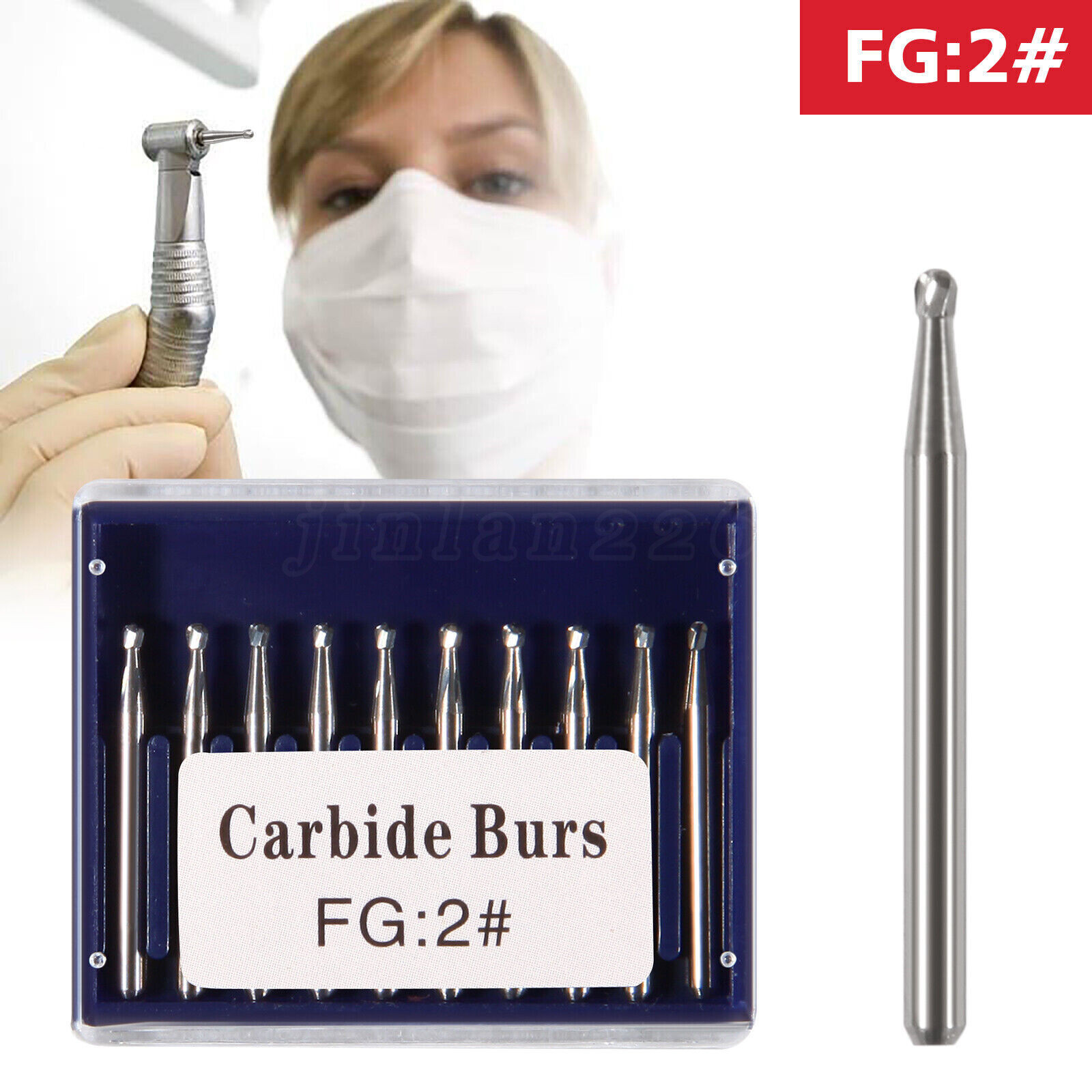 10-100pcs Dental Tugsten Round Carbide Burs FG 1-8 Bur for High Speed Handpiece