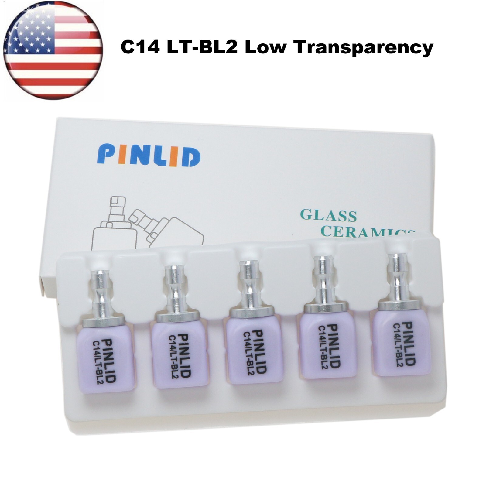 US C14 HT/LT Glass Ceramic Blocks Lithium Disilicate CAD/CAM Cerec Block 5Pcs