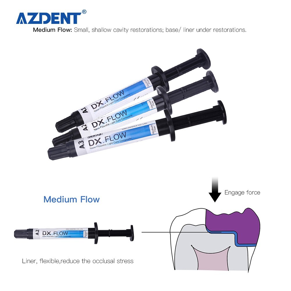 DENTEX Dental Flowable Light Cure Composite Resin Medium Flow A2 Shade