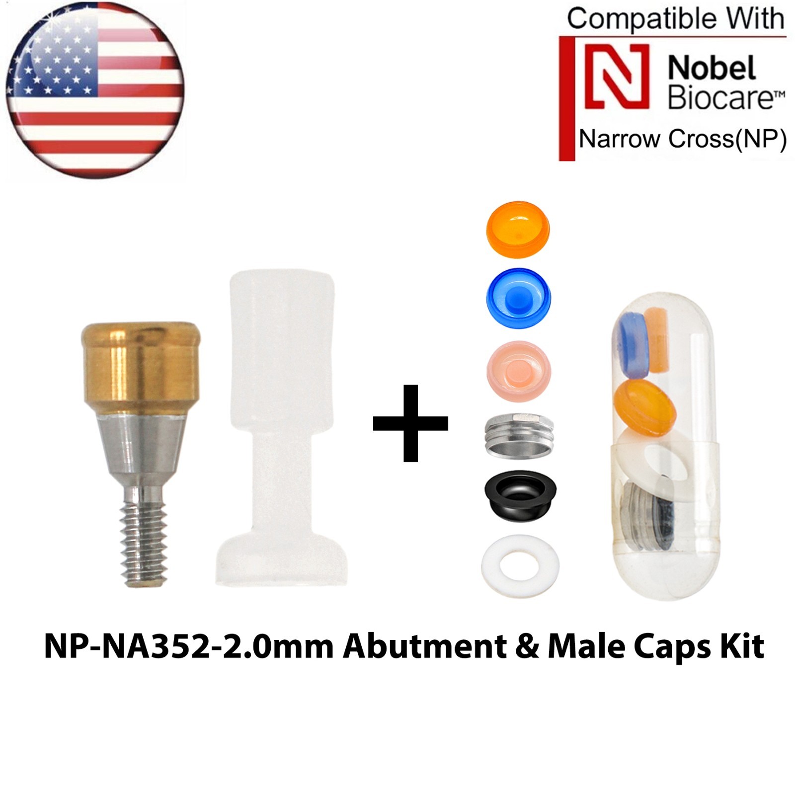 US Dental Overdenture Locator Abutment NP/RP & Male Caps Kit Fits Nobel Active