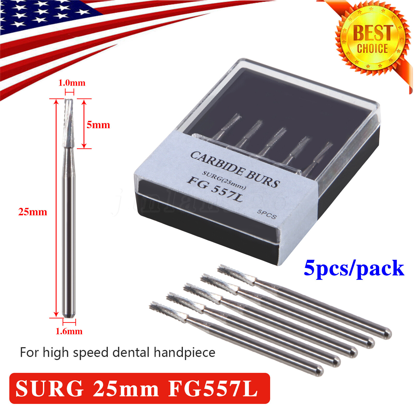 50pcs Dental Surgical Burs Carbide Bur FGOS 557 Straight Fissure FG SURG 25mm