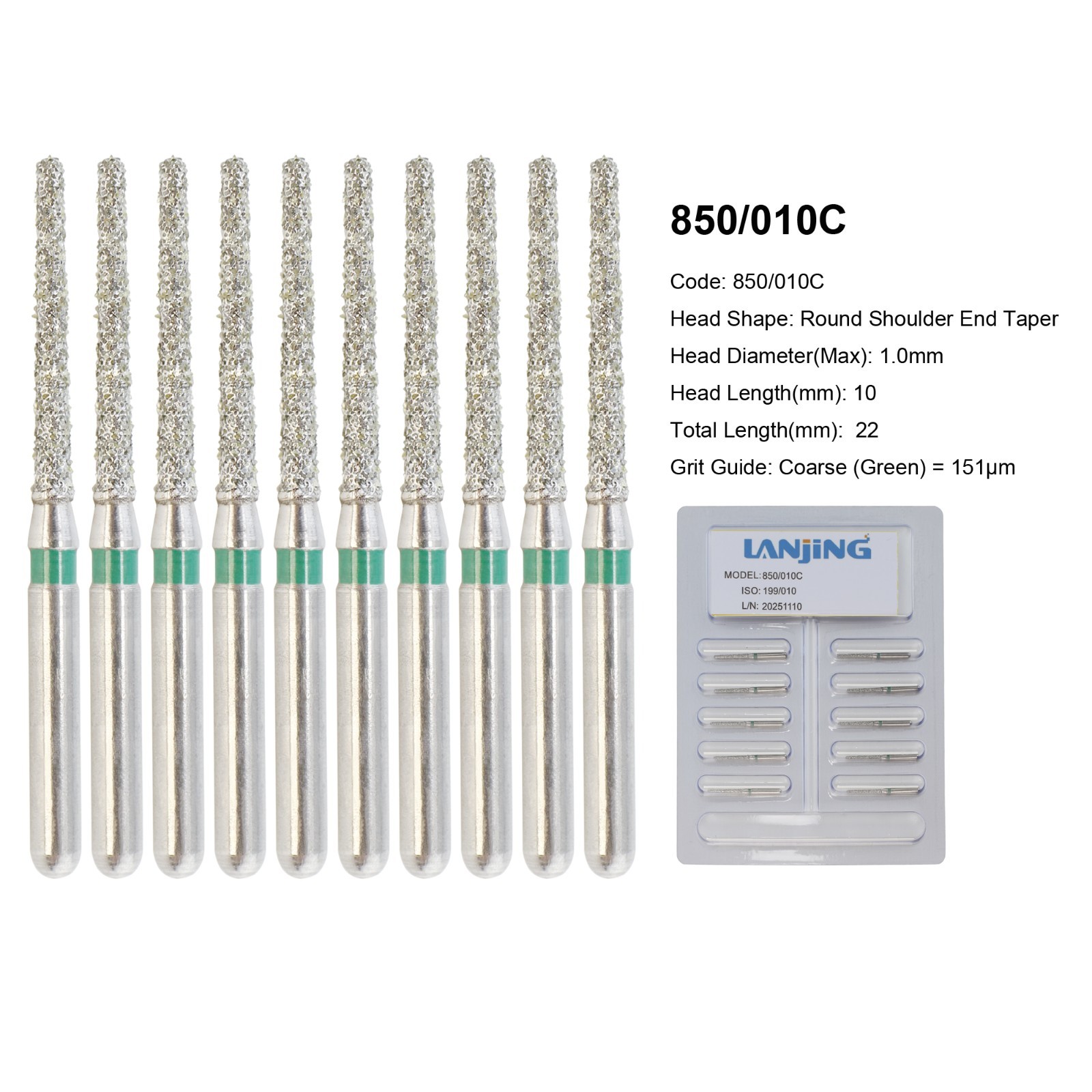 FG Dental Diamond Burs 856 850 Round End Taper Crown Prep Coarse Fine High Speed