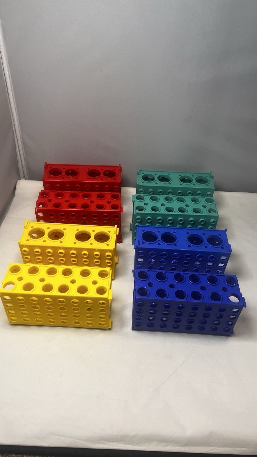 Lot of 8 Plastic Test Tube Racks Lab Holder Mixed Sizes Colors