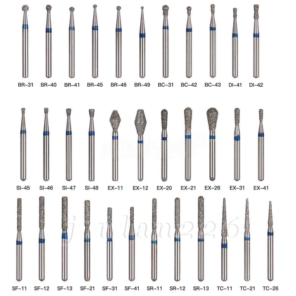 100 Types Dental FG Diamond Burs For High Speed Handpiece Friction Grip 50pcs