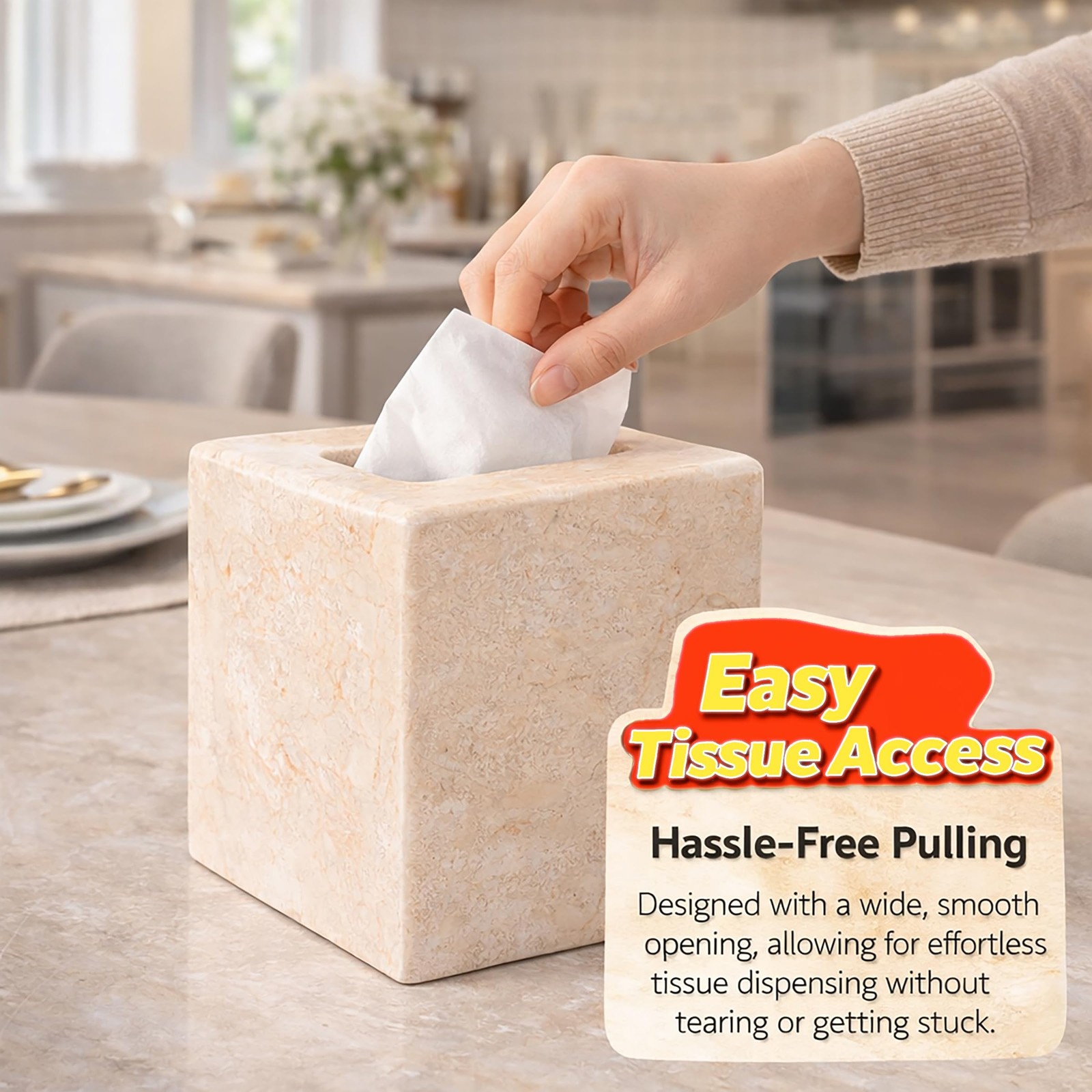 Creative Home Luxury Natural Champagne Marble Tissue Cover Heavy-Duty Square