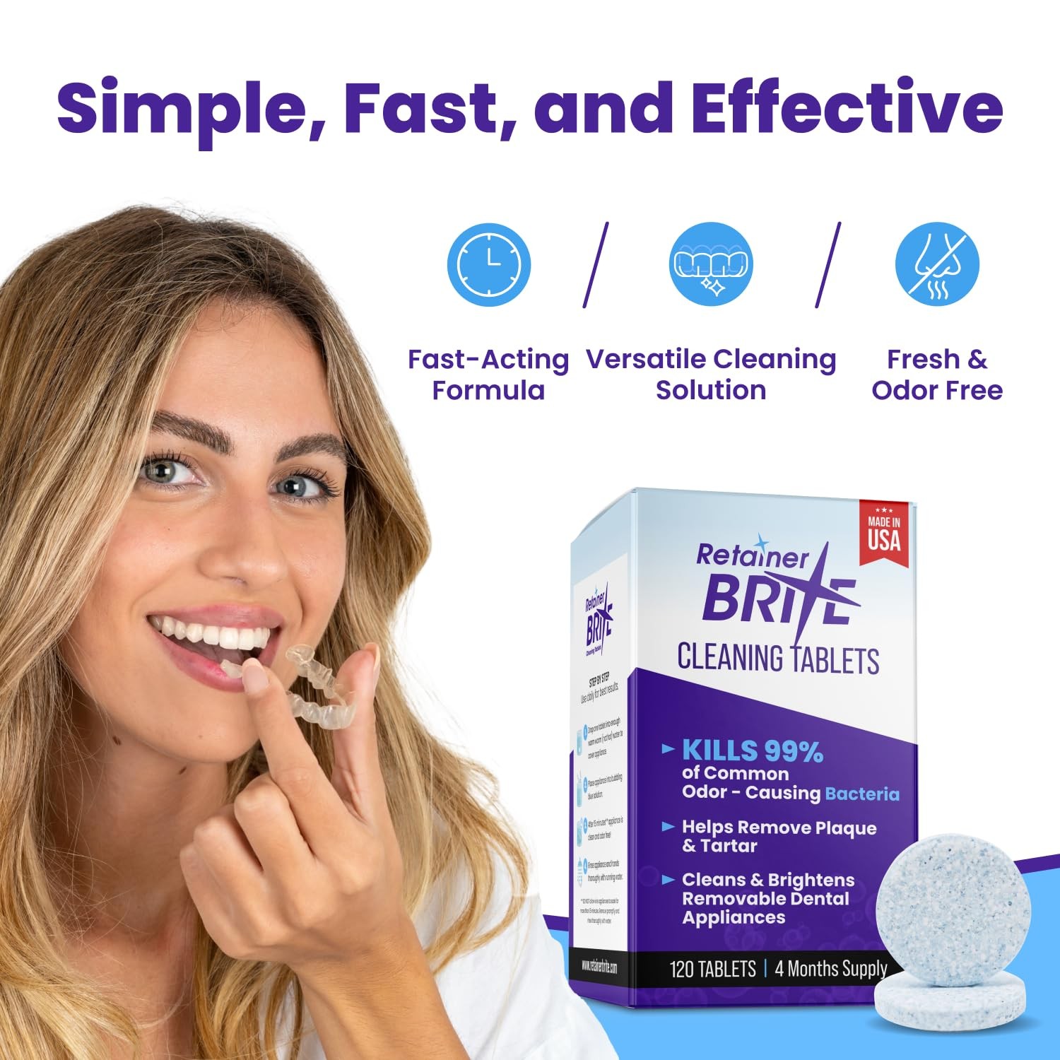 Retainer Brite Tablets for Cleaner Retainers and 96 Count (Pack of 1), Basic