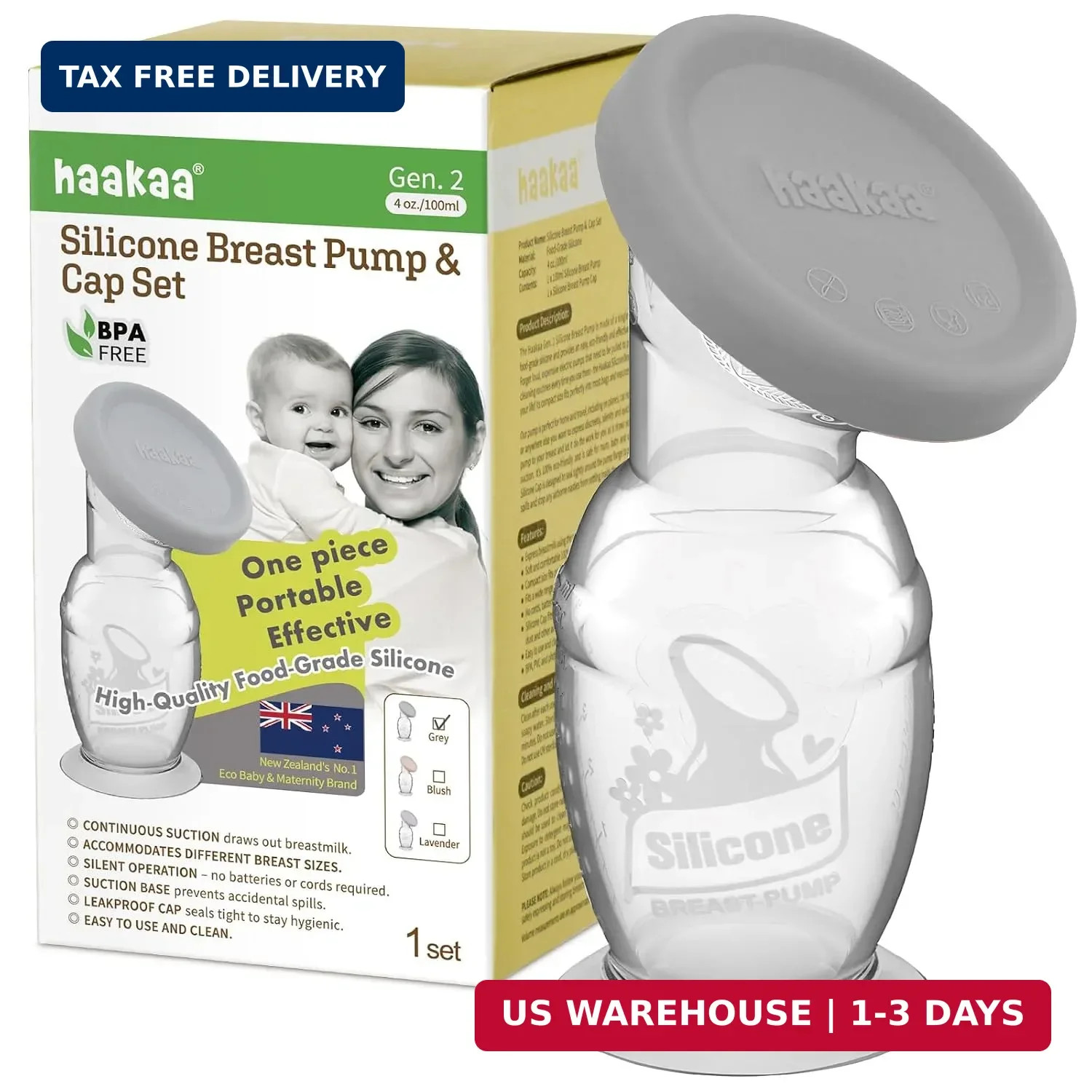 Haakaa Manual Breast Pump with Base 4 Fl Oz/100ml+Lid