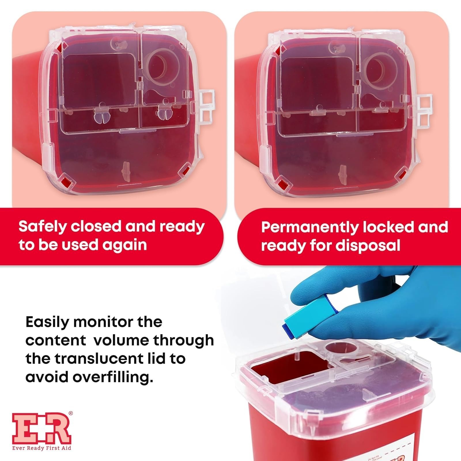 Ever Ready First Aid 3 Count Sharps Container with Locking Lid – 1 Quart