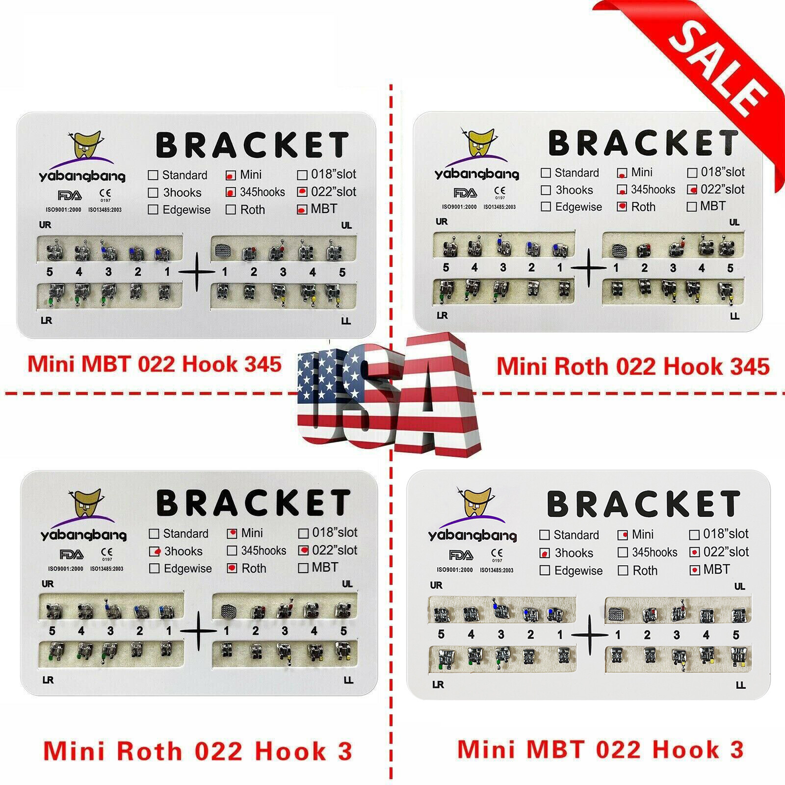 10 Packs/200pcs Dental Metal Orthodontic Brackets Braces Roth/MBT Slot.022 USA