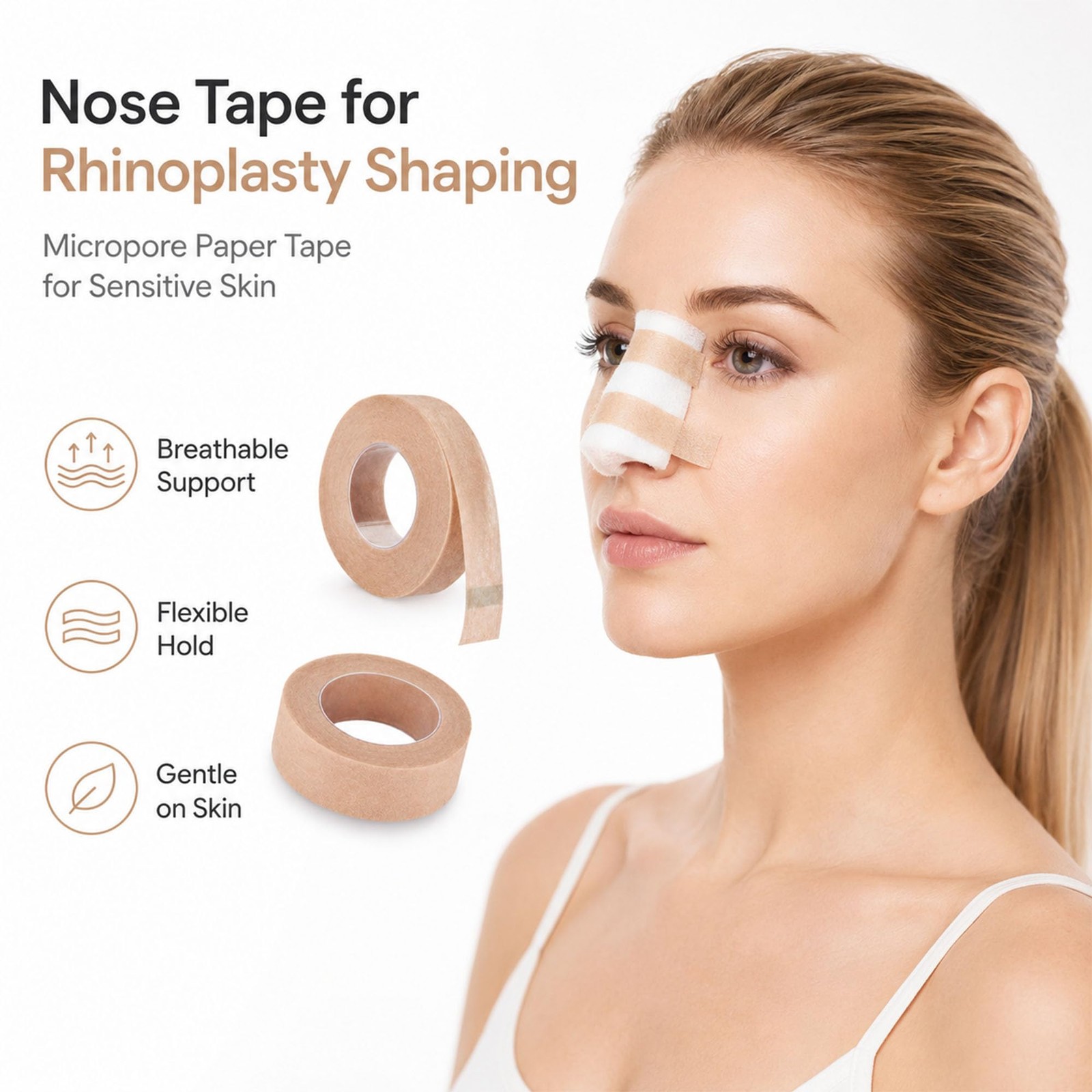 AHHALFFY 5 Rolls 1.25cm Nose Tape for Shaping Beige:0.5 Inch X 10 Yards