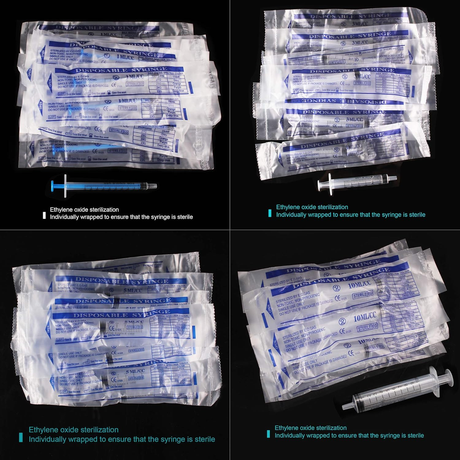 20 Pack Plastic Syringes – 1Ml / 3Ml / 5Ml / 10Ml – Separate Sterile Packaging S