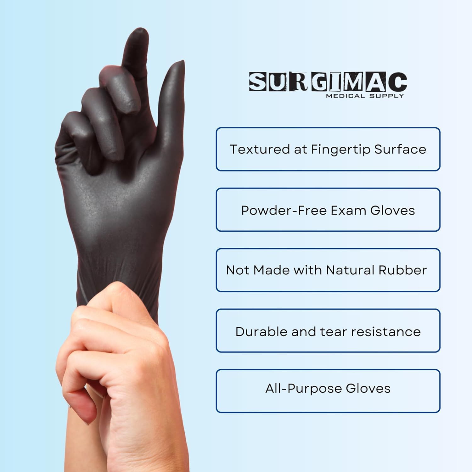 Powder-Free Nitrile Gloves, Non-Sterile, Medium, Black, 100/Bx