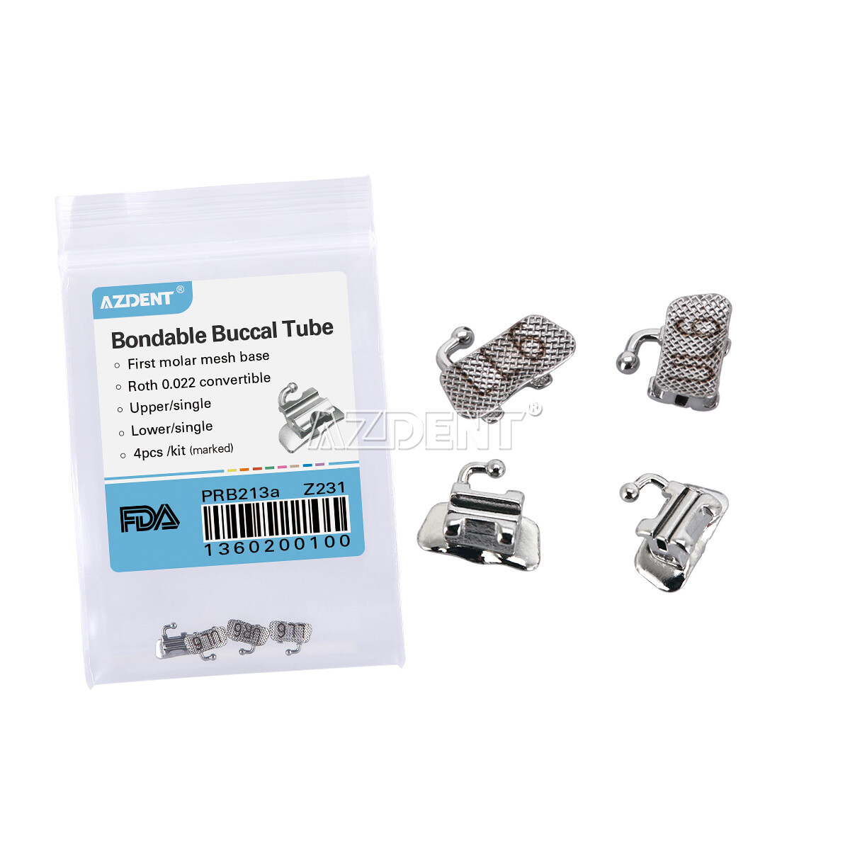 AZDENT Orthodontic Buccal Tubes 1st Molar Roth 022 Bondable Convertible Mesh