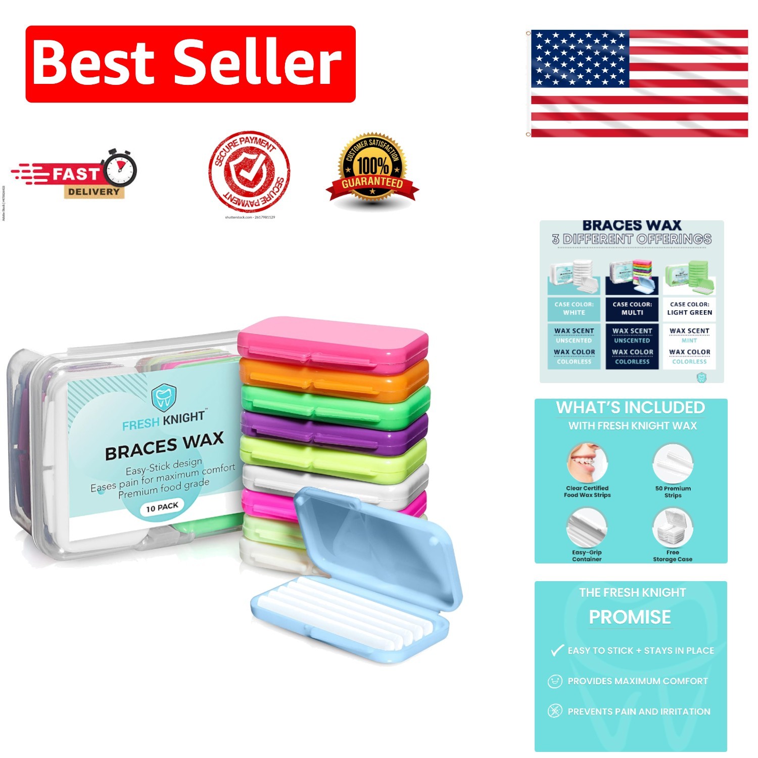 Organic Braces Wax for Comfort – 50 Easy Apply Multicolor Orthodontic Strips