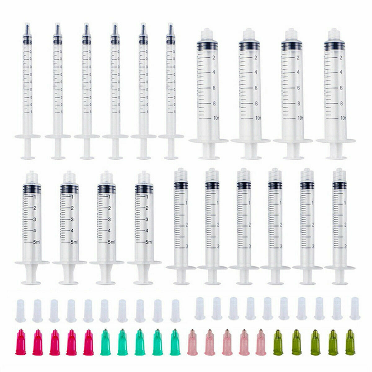 20Pcs Pack 1ml 3ml 5ml 10ml Disposable Work Drum Blunt Tip + Caps 4 Sizes