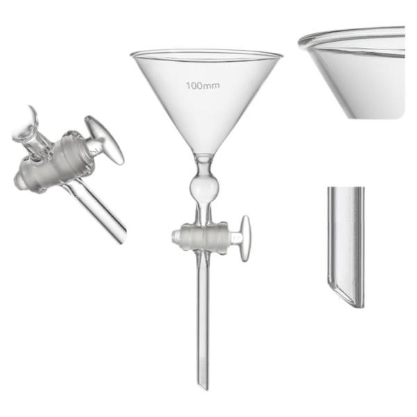 Chemistry Lab Glass Funnel 80mm-100mm PTFE/Glass Piston Separation CA