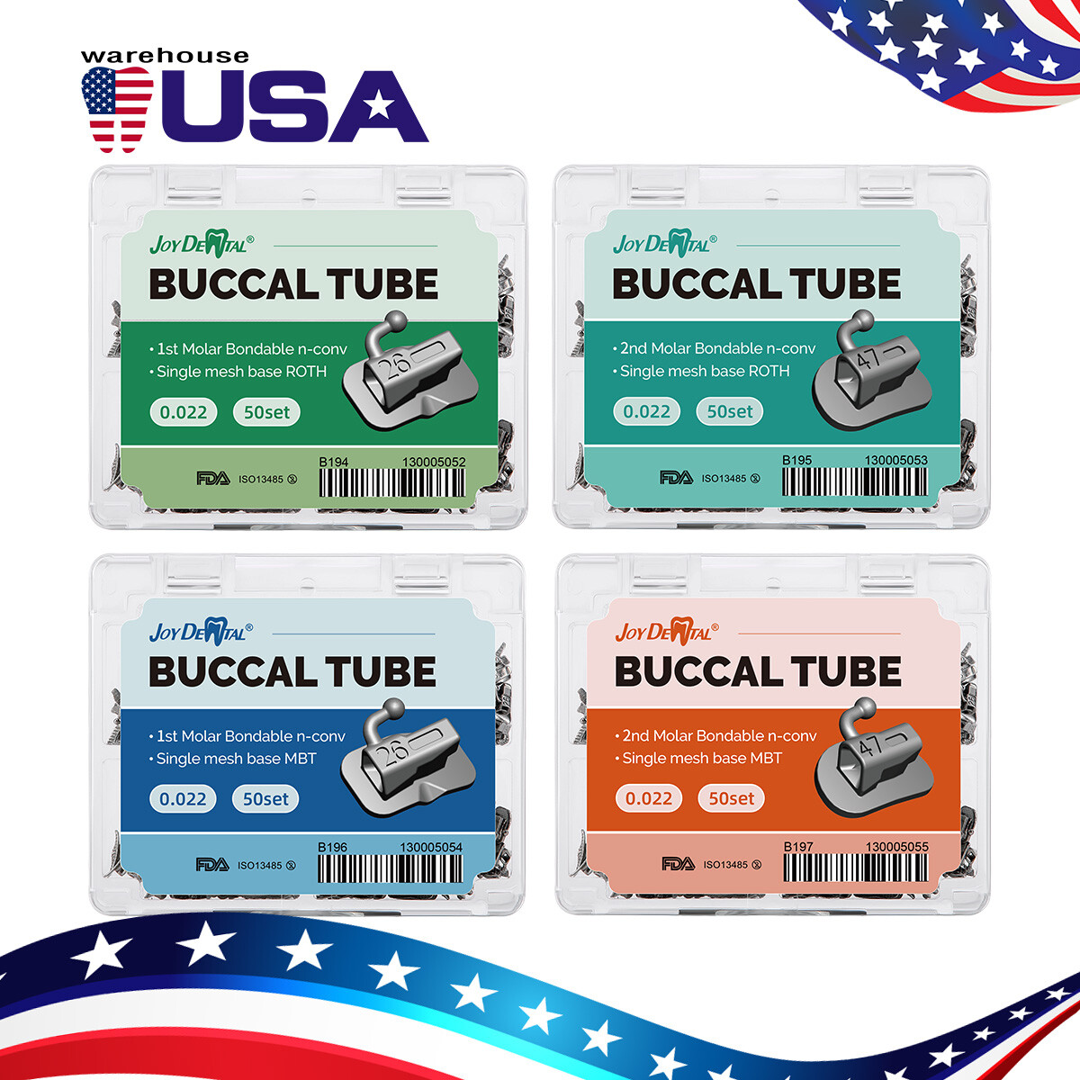 Dental Orthodontic Buccal Tube 1st 2nd Molar Roth/MBT 022 018 Bondable Monoblock