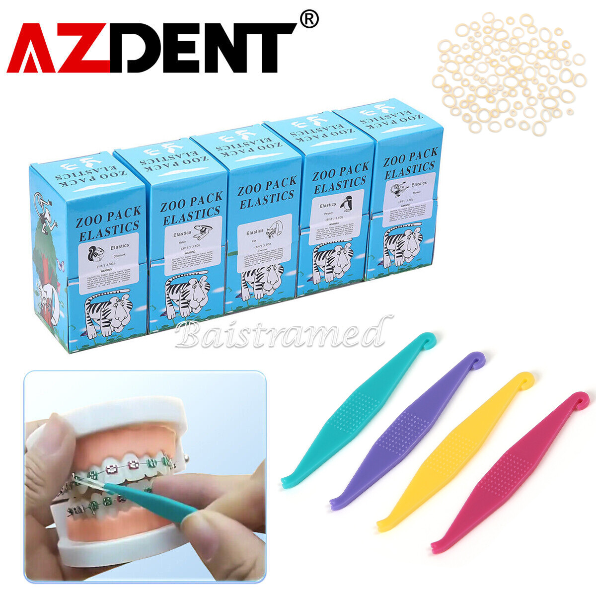 AZDENT 5000Pcs Dental Ortho Elastics Braces Rubber Bands/Elastic Placer Hooks