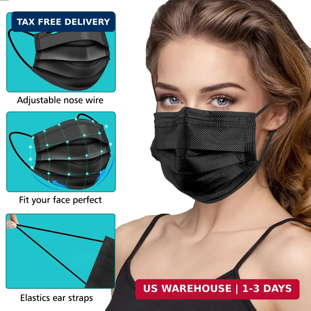 ZTANPS 50PCS Disposable Face Masks, Black Masks, 3 Layer Protection Black Dispos