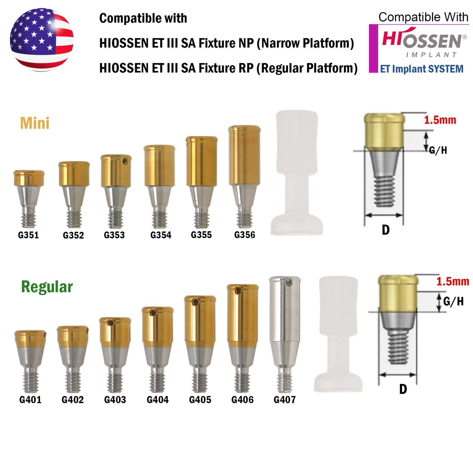 Hiossen Implant Locator Titanium Abutment 3.7mm Dia 1-7.0 mm Height Mini/Regular
