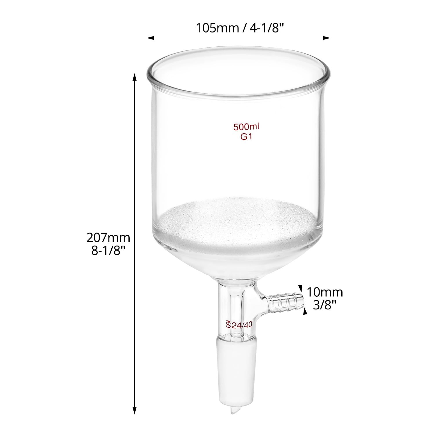 500mL Buchner Funnel G1 Coarse Frit 24/40 Joint Vacuum 94mm ID Lab Glass Filters