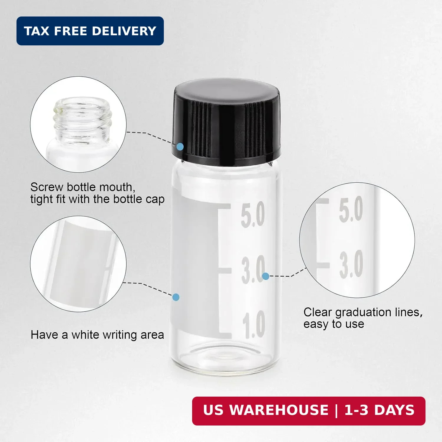 Kesell 10-Pack 5ml (0.17oz, 1.35dram) Glass Vials with Screw Caps | Borosilicate
