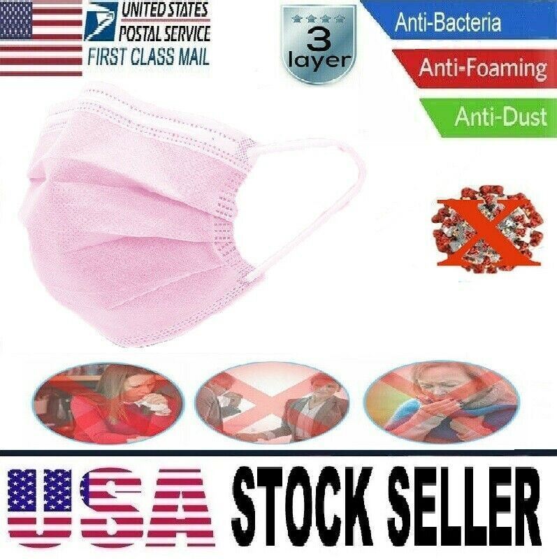 100 Pcs Disposable Medical,Surgical,Dental 3-Layers Face Mask Mouth Cover Pink