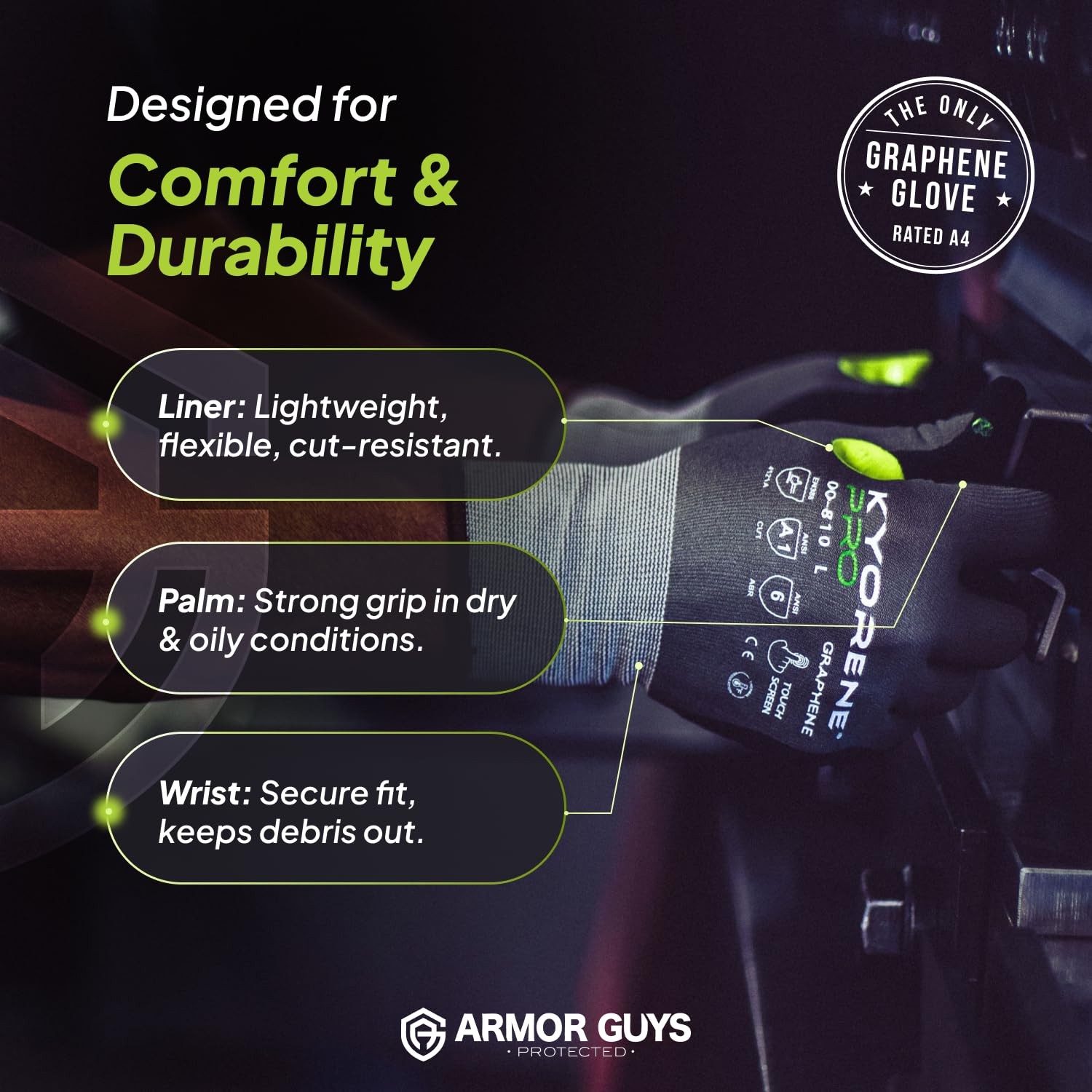 Armor Guys 00-810 Kyorene Pro Graphene Black Nitrile Work Gloves Ansi Cut Level