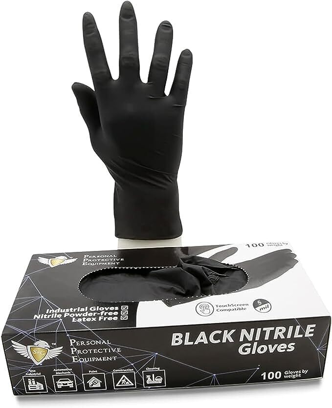 S&G Black Nitrile Gloves Latex Powder Free 5 Mil 2x100pcs 1000pcs M/L/XL
