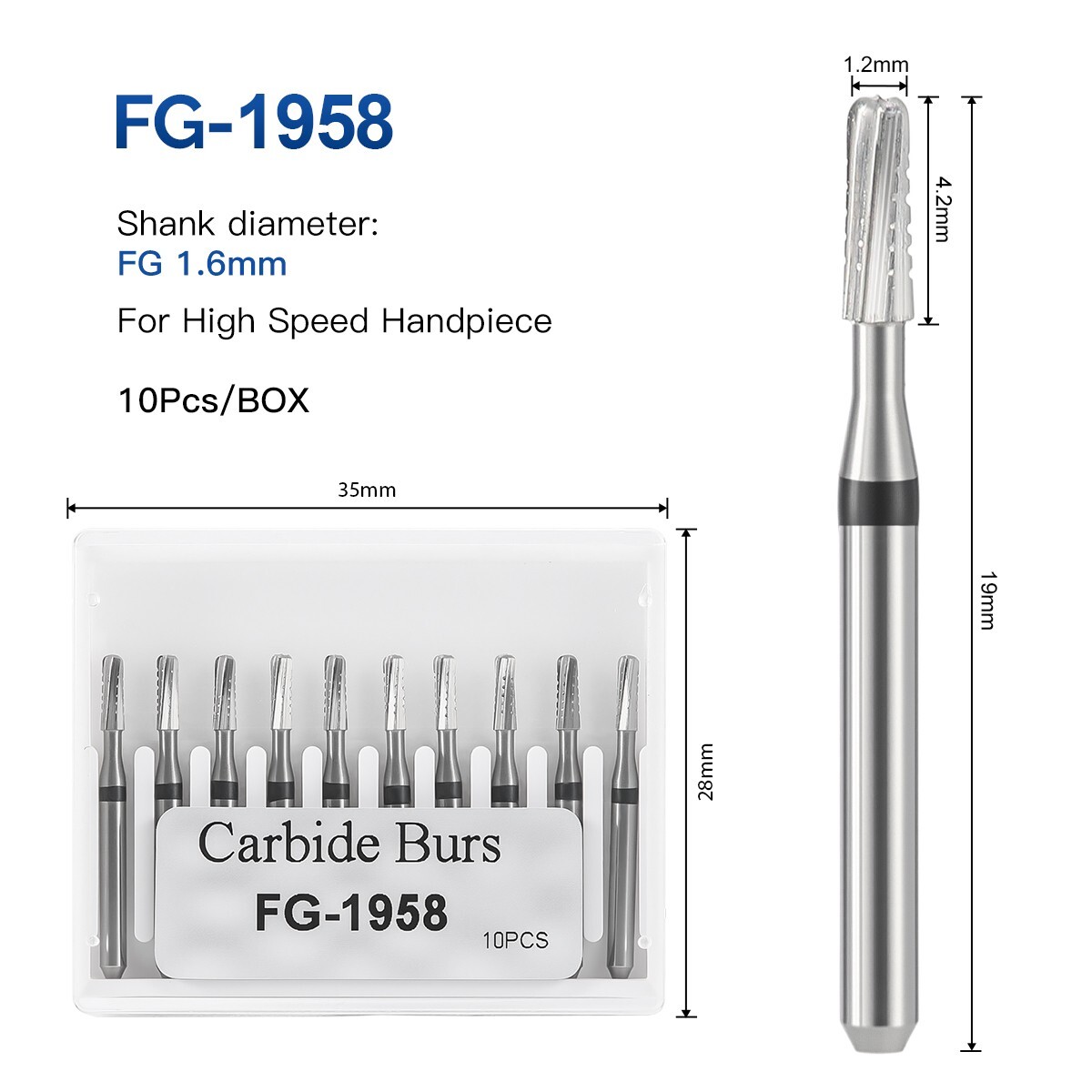 AZDENT Dental Tungsten Carbide Bur FG Dills Round Type For High Speed Handpiece