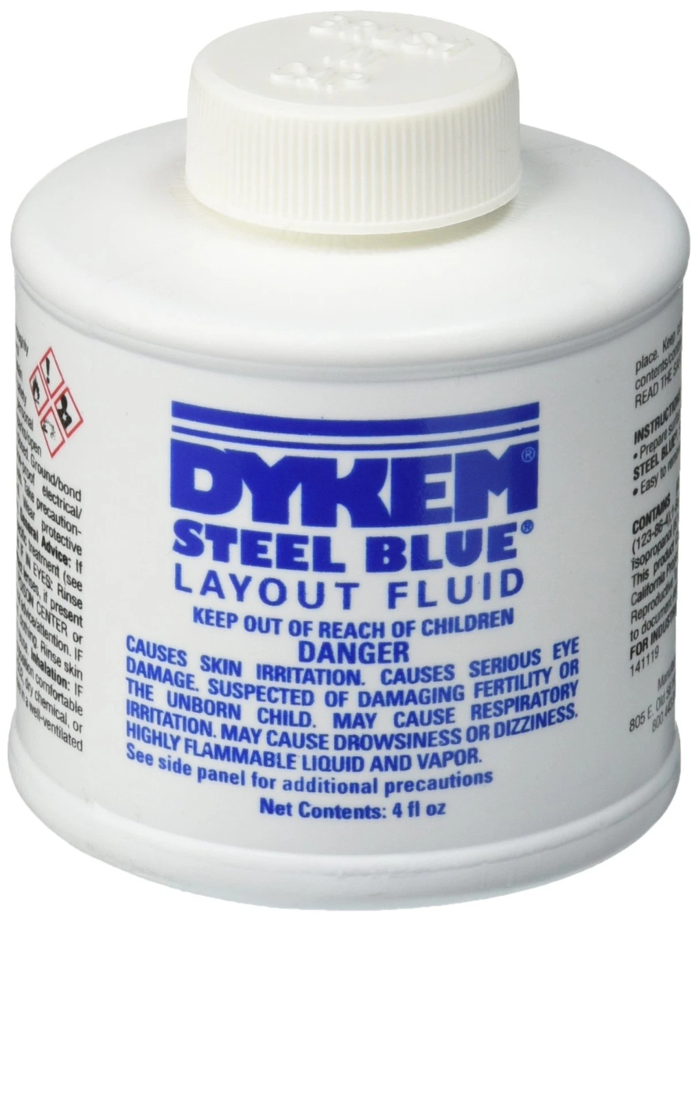 Dykem 80300 Layout Fluid, Steel Blue, 4 Fl Oz, Brush Cap Bottle, Blue
