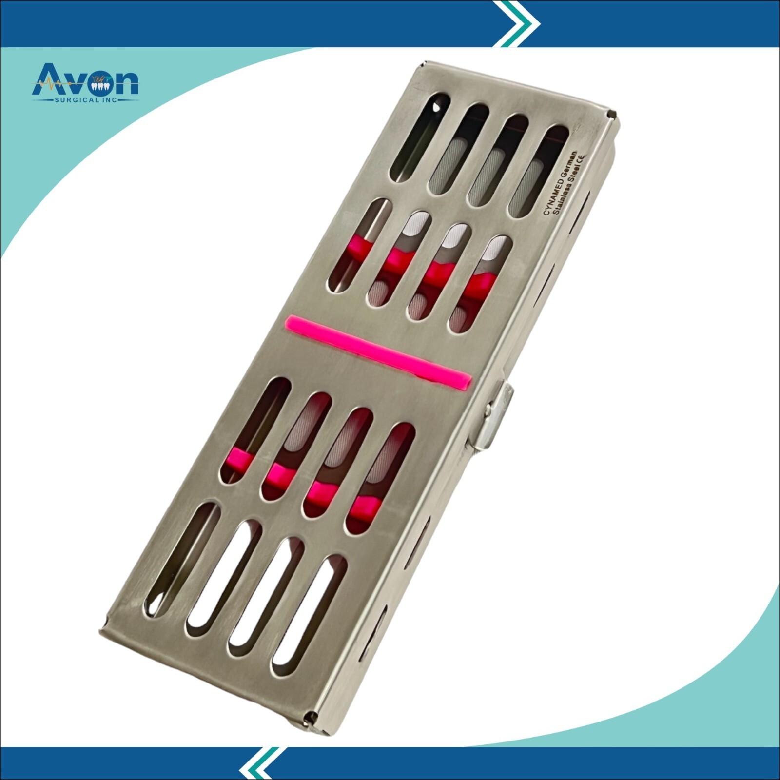 Pink Silicone Sterilization Cassette German Stainless 7″x2.5″x0.75″ Dental & Med