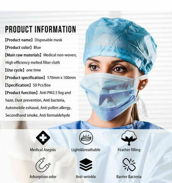 100 Pcs Disposable Medical,Surgical,Dental 3-Layers Face Mask Mouth Cover Shield